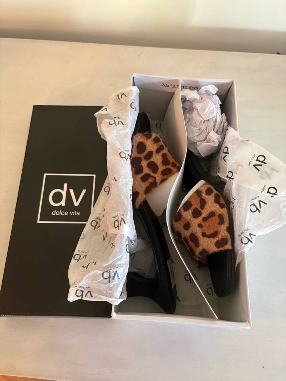 Dolce Vita Leopard Print Slide Sandals - Black & Brown Size 8
